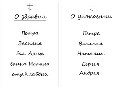 Записки о Здравии и Об Упокоении